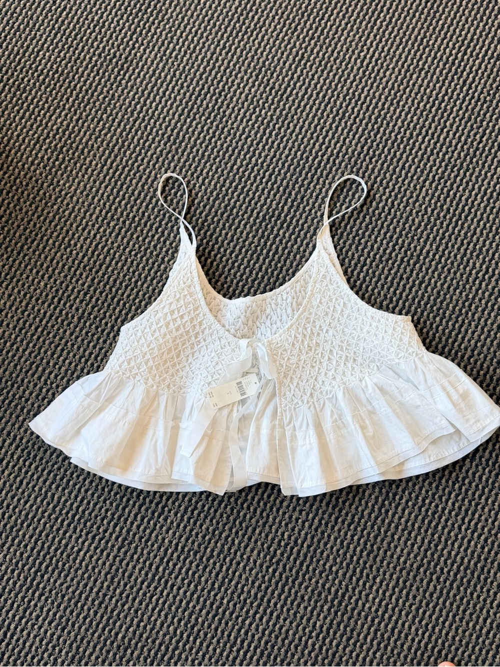 Anthropologie Women’s White Smocked Ruffle Camisole Top
